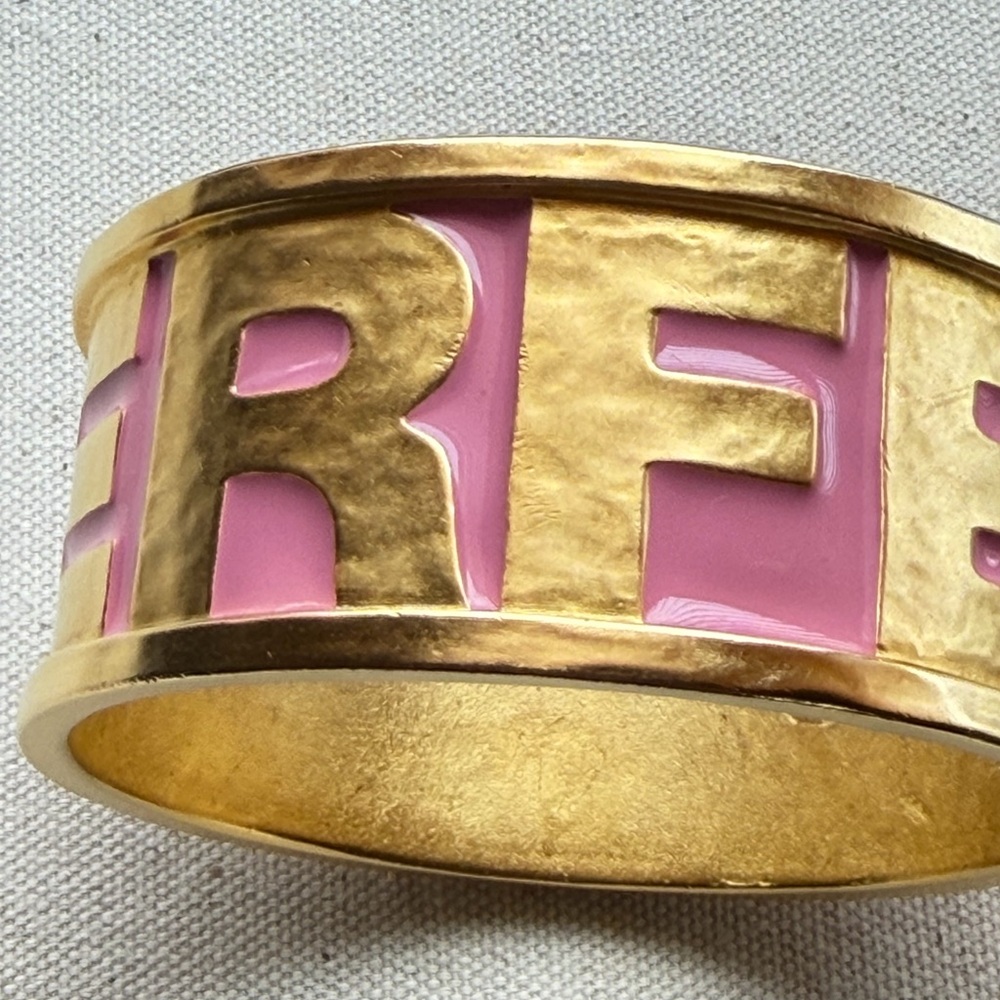 Karl Lagerfeld 80s Vintage Pink Enamel Gold Logo Letters Bangle Bracelet 8” - Picture 6 of 17